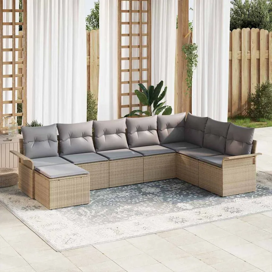 Ensemble de canapé de jardin 8 pcs Beige Poly rotin