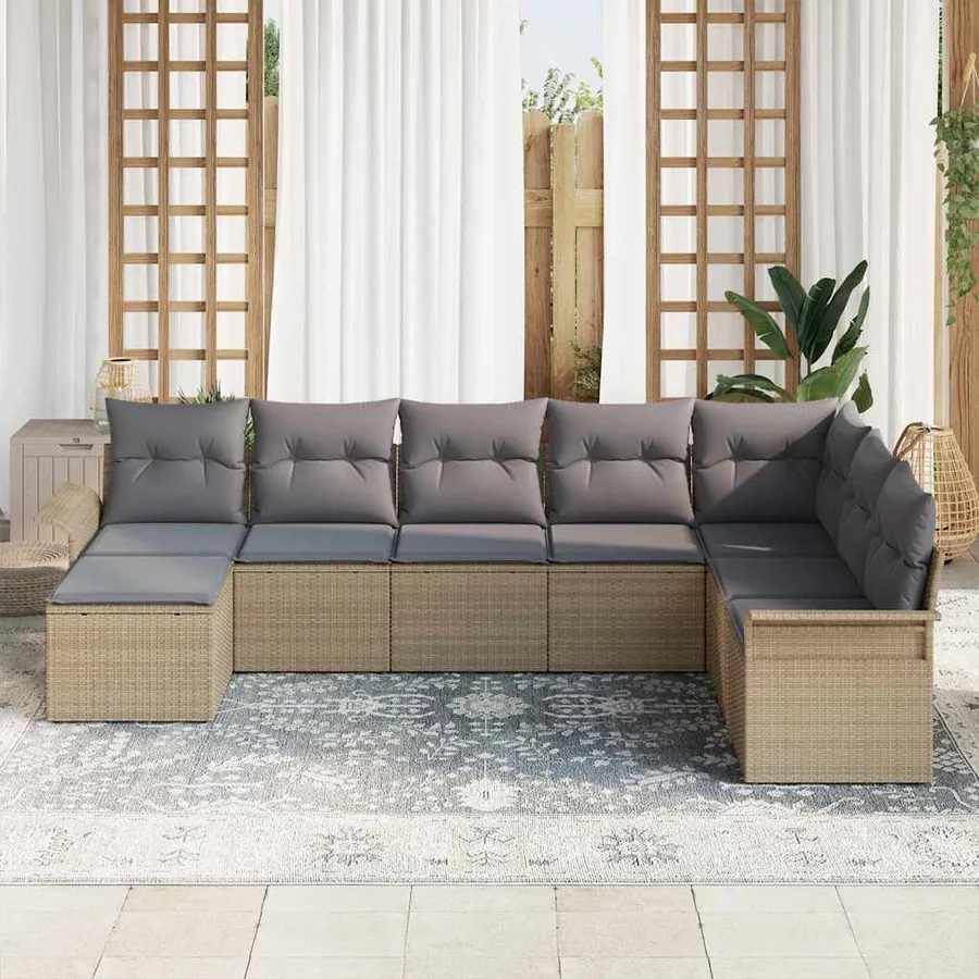 Ensemble de canapé de jardin 8 pcs Beige Poly rotin - 3