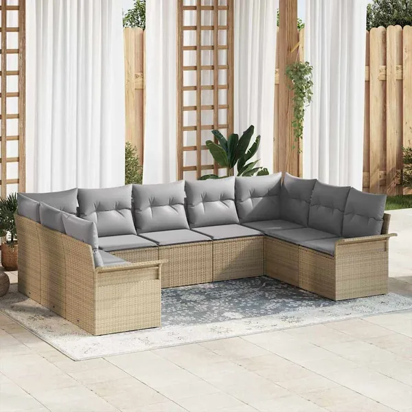 Ensemble de canapé de jardin 9 pcs Beige polyrotin