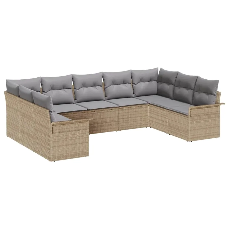Ensemble de canapé de jardin 9 pcs Beige polyrotin - 2