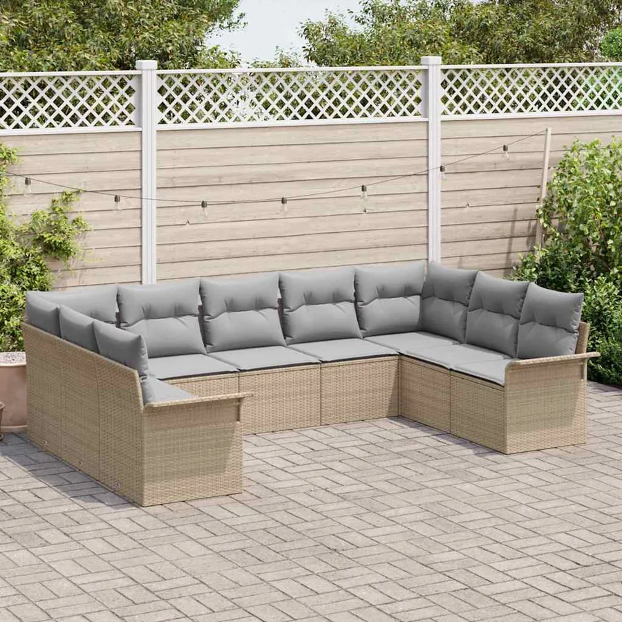 Ensemble de canapé de jardin 9 pcs Beige polyrotin - 3
