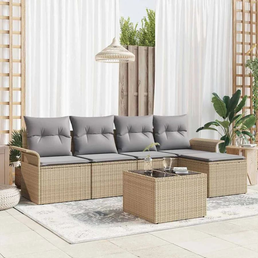 Ensemble de canapé de jardin avec coussin 6 pcs Beige polyrotin