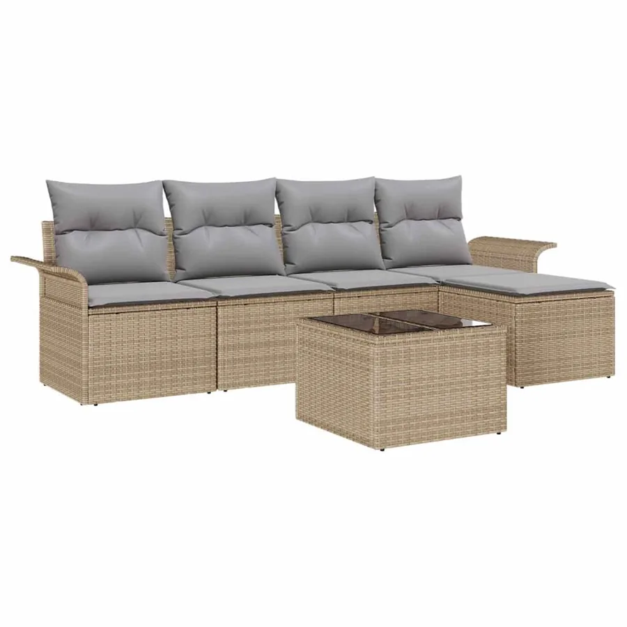 Ensemble de canapé de jardin avec coussin 6 pcs Beige polyrotin - 2