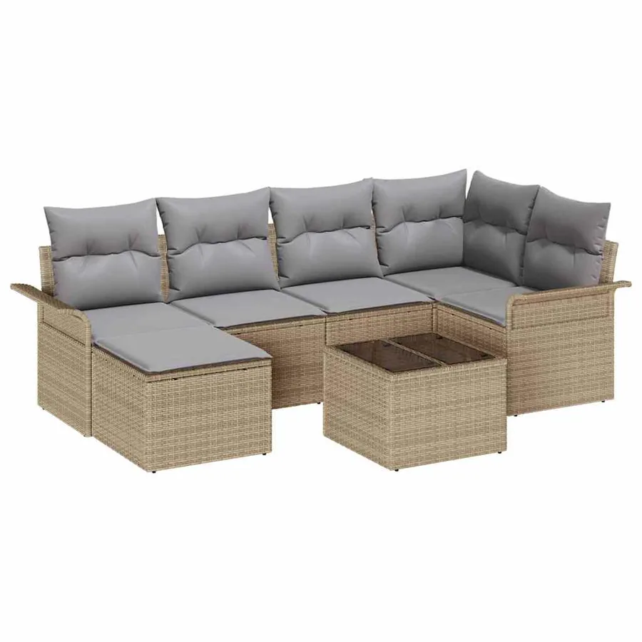 Ensemble de canapé de jardin 7 pcs Beige Poly rotin - 2