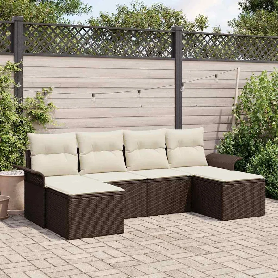 Ensemble de canapé de jardin 6 pcs Marron polyrotin