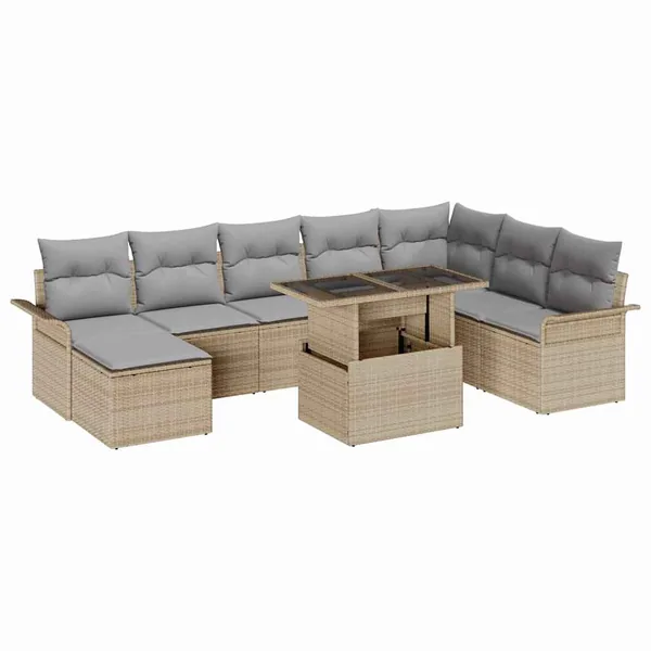 Ensemble de canapé de jardin 9 pcs Beige et Gris clair