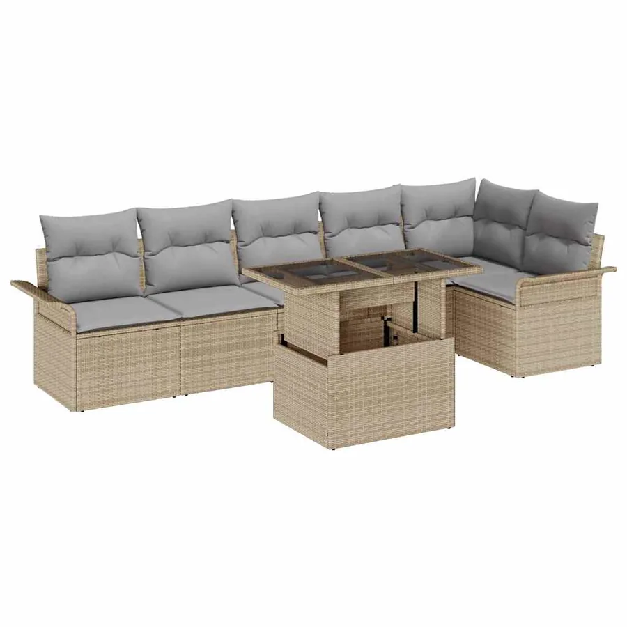 Ensemble de canapé de jardin 7 pcs Beige Poly rotin