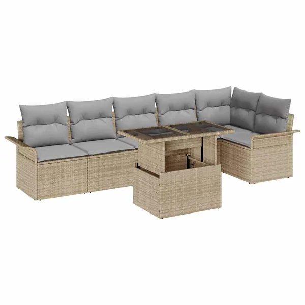 Ensemble de canapé de jardin 7 pcs Beige Poly rotin