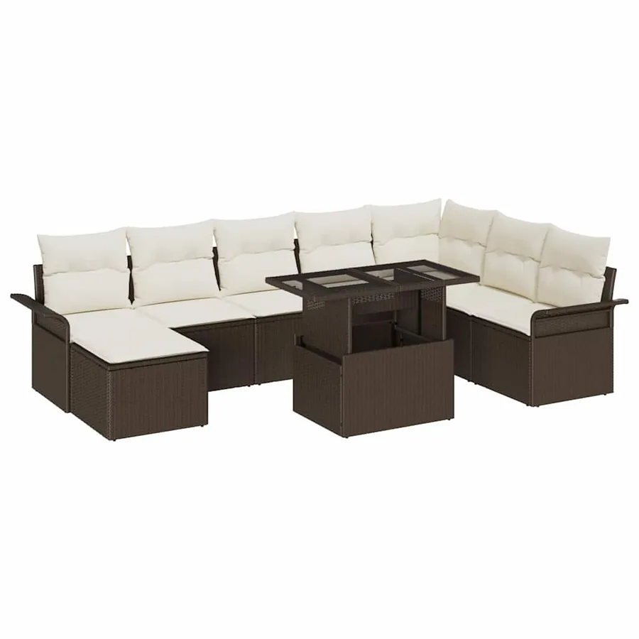 Ensemble de canapé de jardin avec coussin 9 pcs Marron et Crème