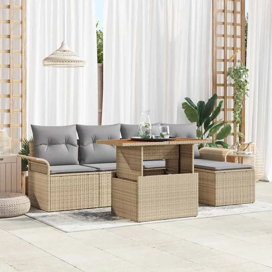 Ensemble de canapé de jardin 6 pcs Beige Poly rotin