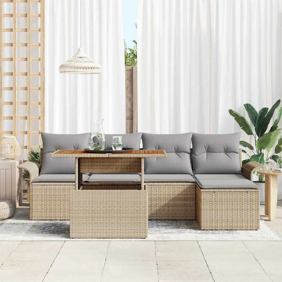 Ensemble de canapé de jardin 6 pcs Beige Poly rotin - 3