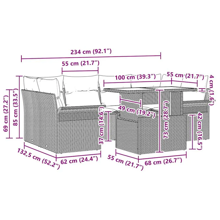 Ensemble de canapé de jardin 7 pcs Beige Poly rotin - 15