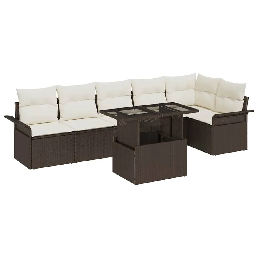 Ensemble de canapé de jardin 7 pcs Marron Poly rotin
