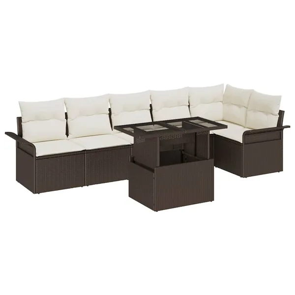 Ensemble de canapé de jardin 7 pcs Marron Poly rotin