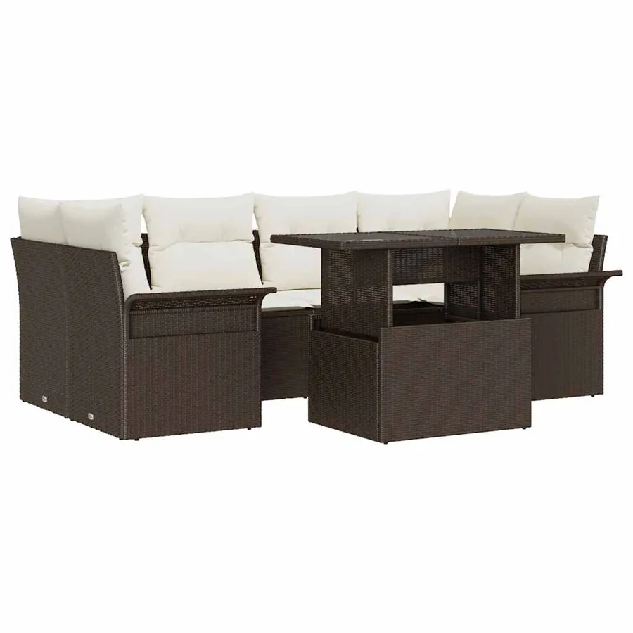 Ensemble de canapé de jardin 7 pcs Marron Poly rotin - 2