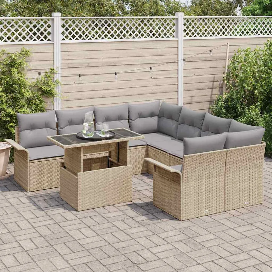 Ensemble de canapé de jardin 9 pcs Beige Poly Rattan - 3