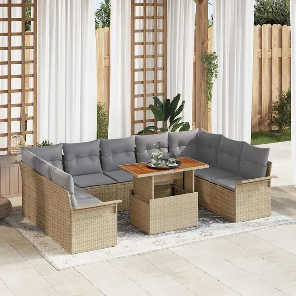 Ensemble de canapé de jardin 10 pcs Beige Poly rotin
