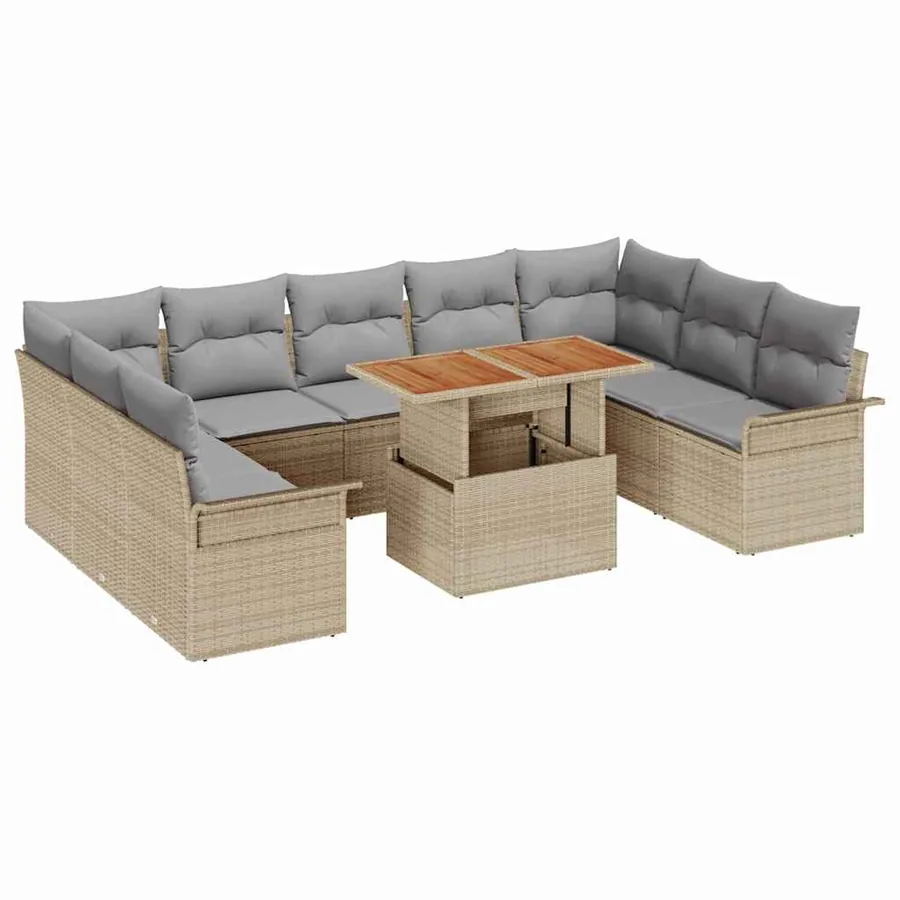 Ensemble de canapé de jardin 10 pcs Beige Poly rotin - 2