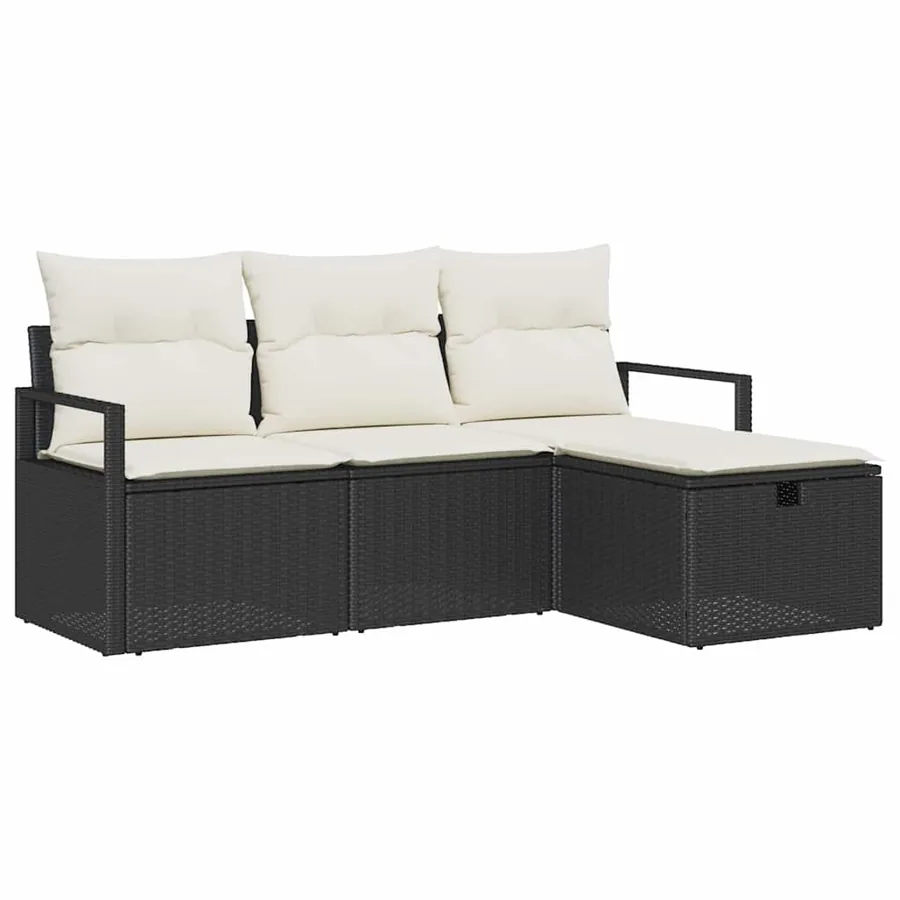 Ensemble de Canapés avec coussin 4 pcs Noir et Crème polyrotin - 2