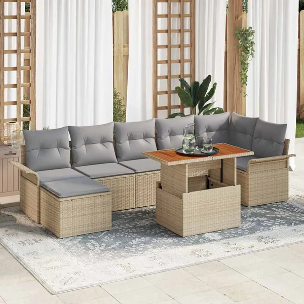 Ensemble de canapé de jardin 8 pcs Beige Poly rotin