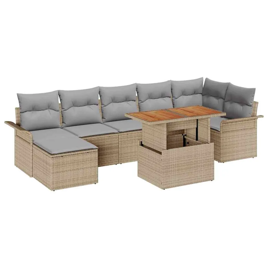 Ensemble de canapé de jardin 8 pcs Beige Poly rotin - 2