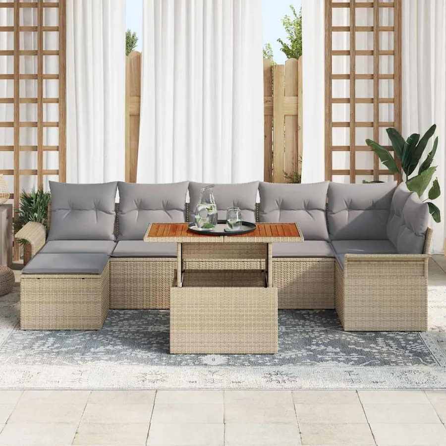 Ensemble de canapé de jardin 8 pcs Beige Poly rotin - 3