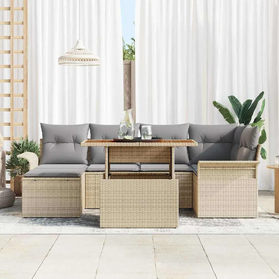 Ensemble de canapé de jardin 7 pcs Beige Poly rotin - 3