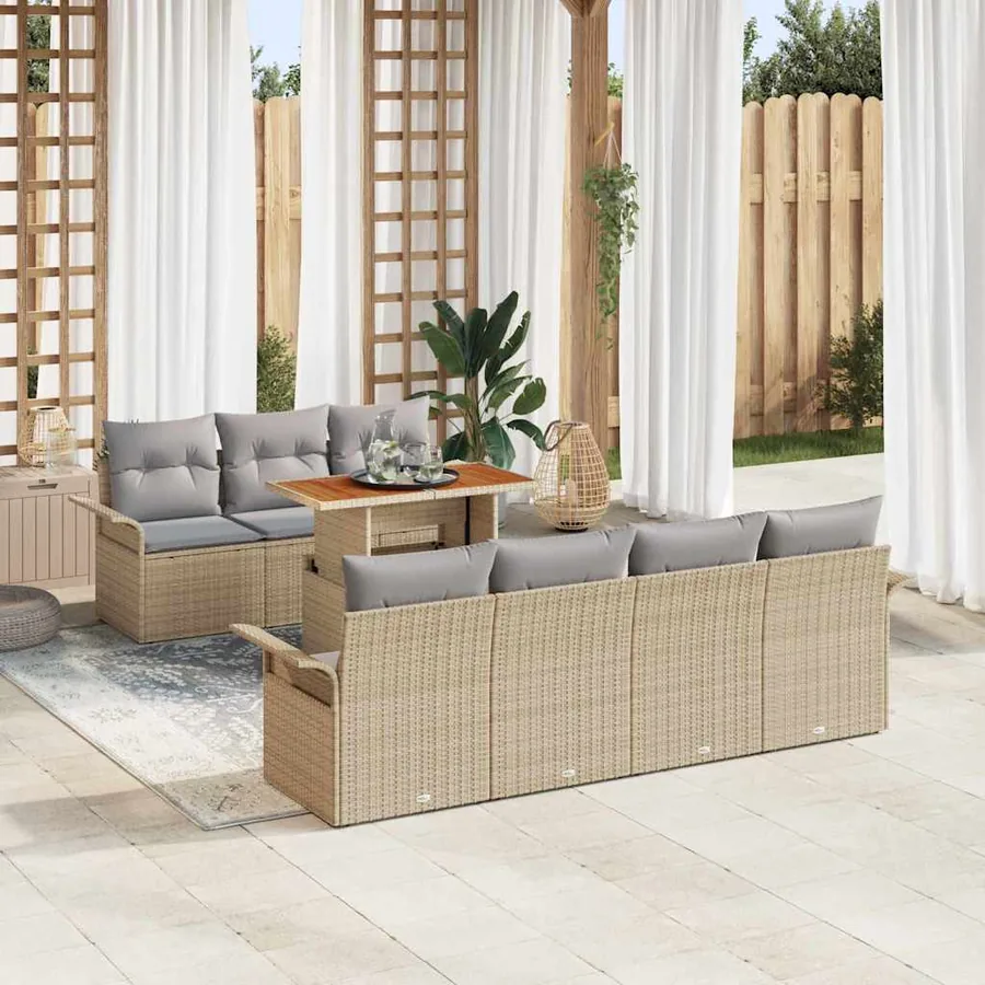 Ensemble de canapé de jardin 8 pcs Beige Poly rotin