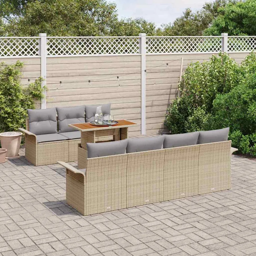 Ensemble de canapé de jardin 8 pcs Beige Poly rotin - 3