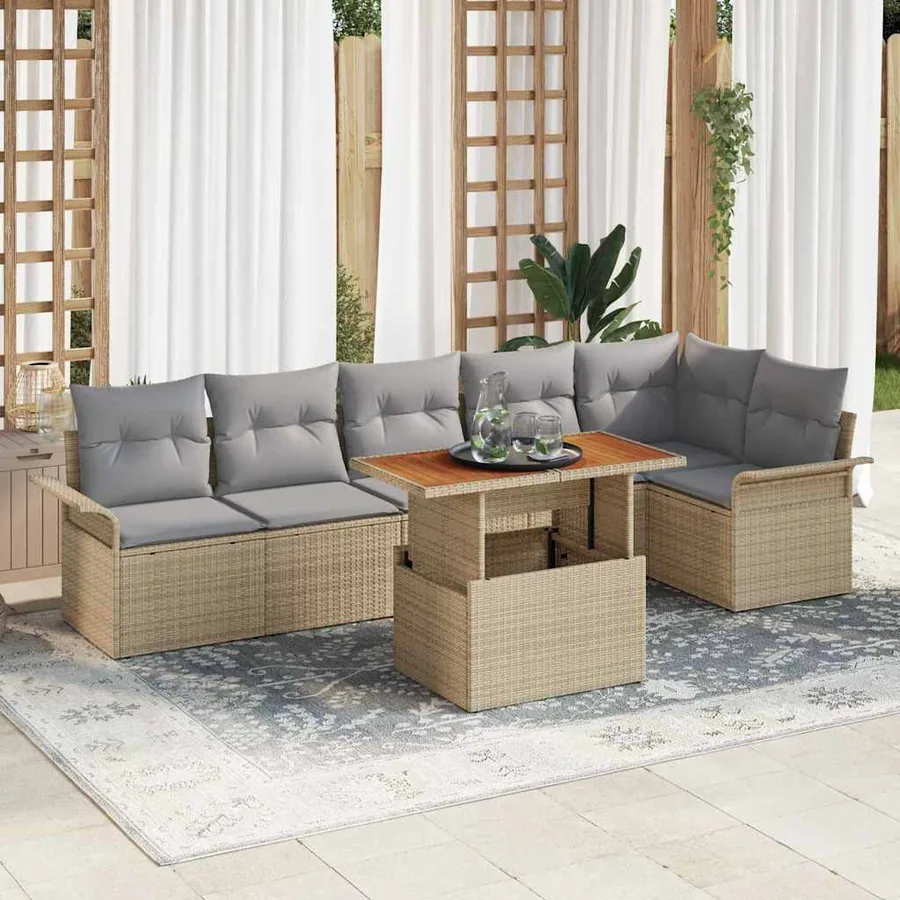 Ensemble de canapé de jardin 7 pcs Beige Poly rotin