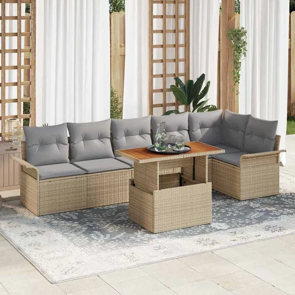Ensemble de canapé de jardin 7 pcs Beige Poly rotin
