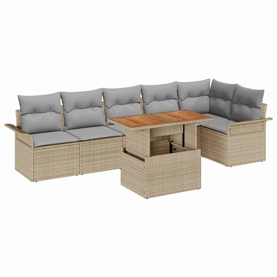 Ensemble de canapé de jardin 7 pcs Beige Poly rotin - 2