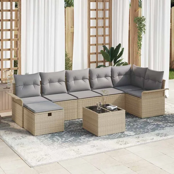 Ensemble de canapé de jardin 8 pcs Beige Poly rotin