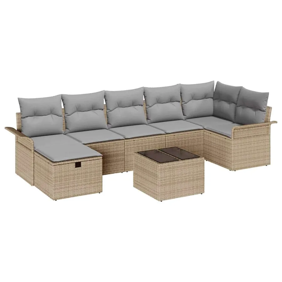 Ensemble de canapé de jardin 8 pcs Beige Poly rotin - 2