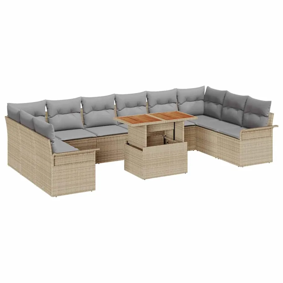 Ensemble de canapé de jardin 9 pcs Beige Poly rotin - 2