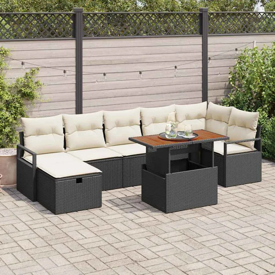 Ensemble de canapé de jardin avec coussin 8 pcs Noir polyrotin