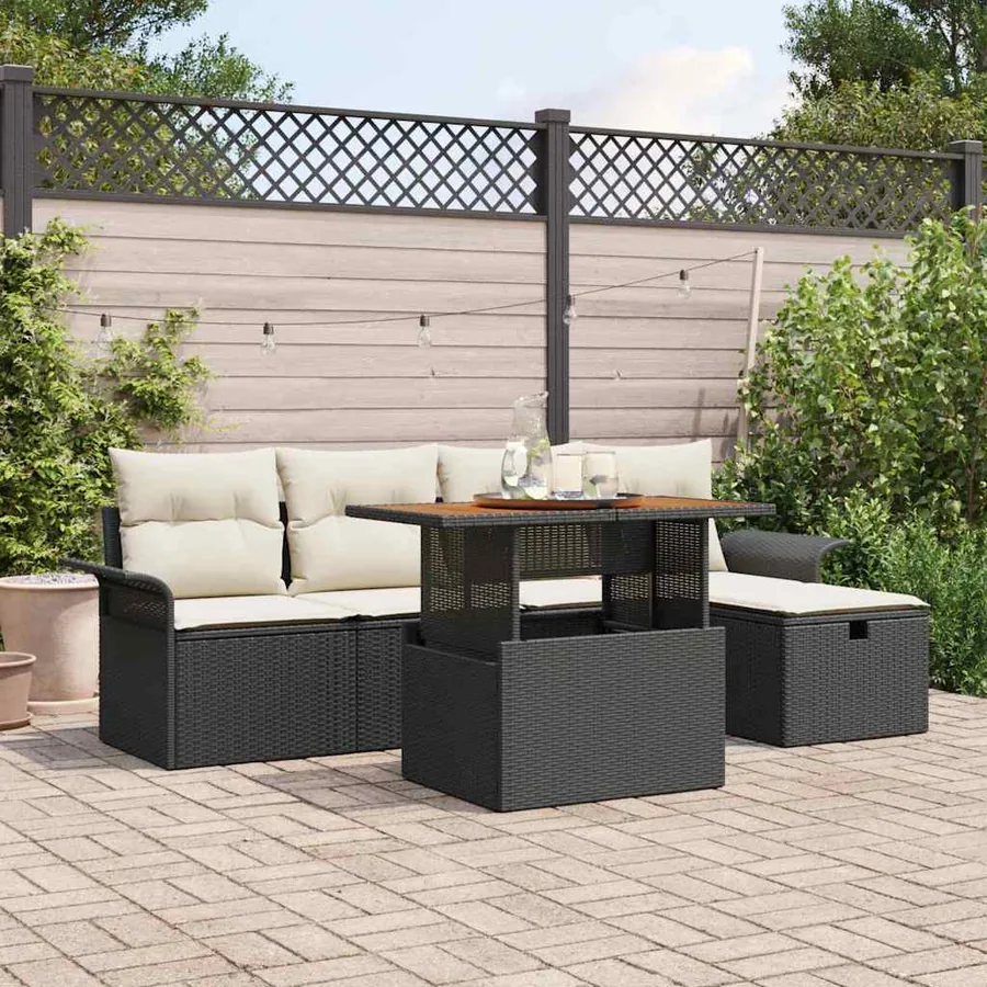 Ensemble de canapé de jardin avec coussin 6 pcs Noir polyrotin