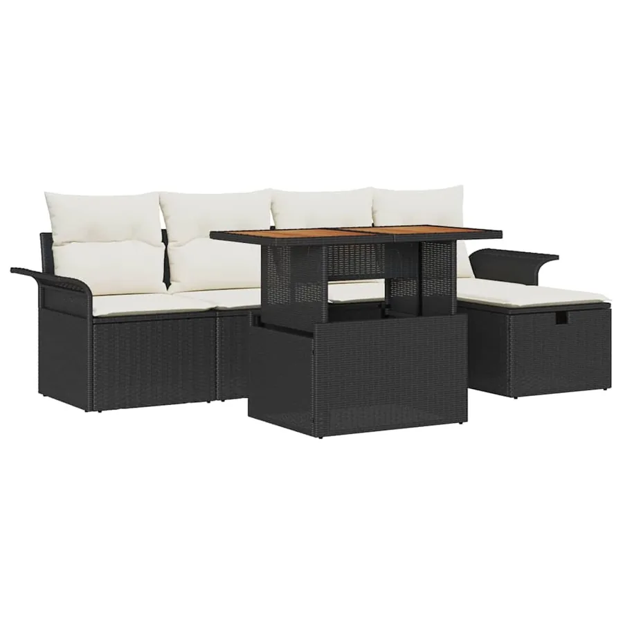 Ensemble de canapé de jardin avec coussin 6 pcs Noir polyrotin - 2