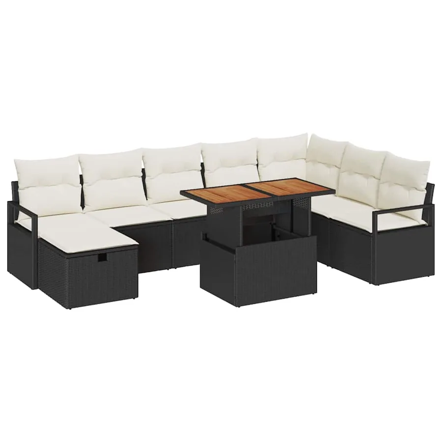 Ensemble de canapé de jardin avec coussin 9 pcs Noir polyrotin - 2