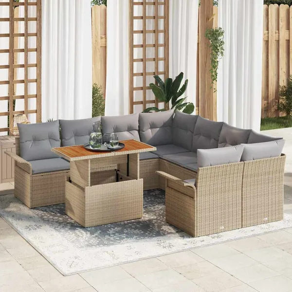 Ensemble de canapé de jardin 9 pcs Beige Poly rotin