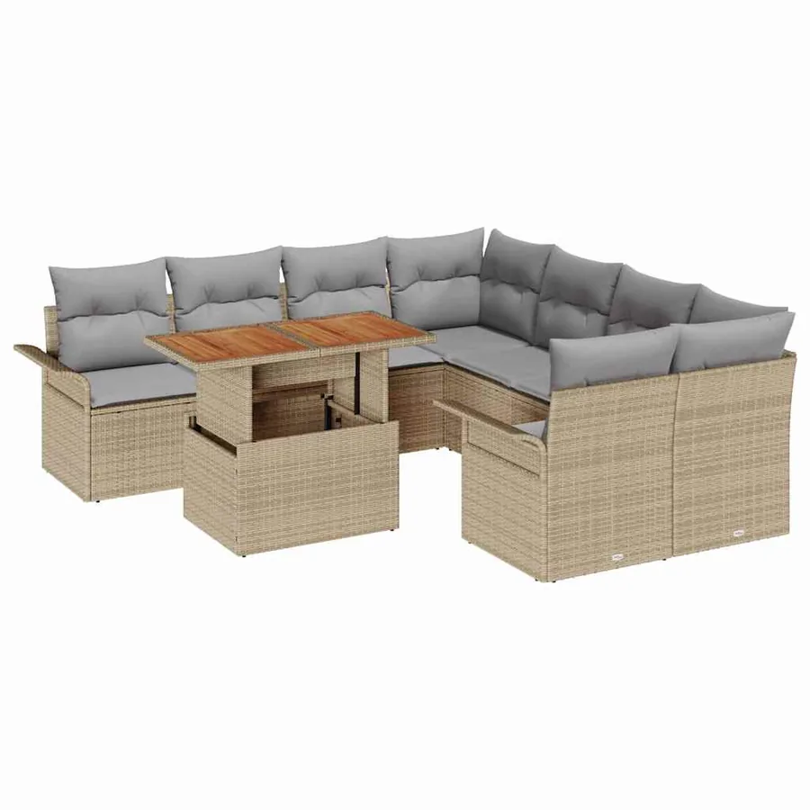 Ensemble de canapé de jardin 9 pcs Beige Poly rotin - 2
