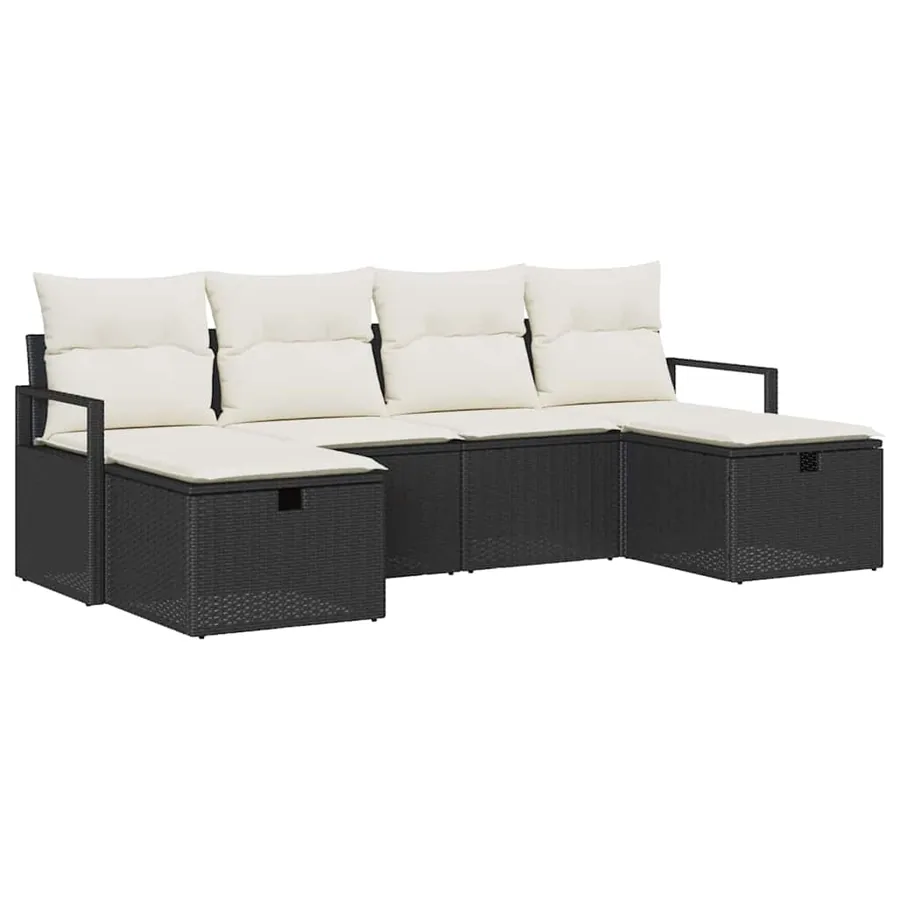 Ensemble de Canapés avec coussin 6 pcs Noir et Crème polyrotin - 2