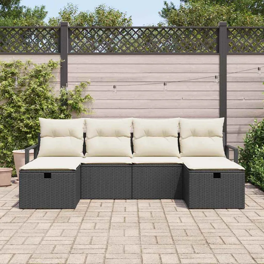 Ensemble de Canapés avec coussin 6 pcs Noir et Crème polyrotin - 3