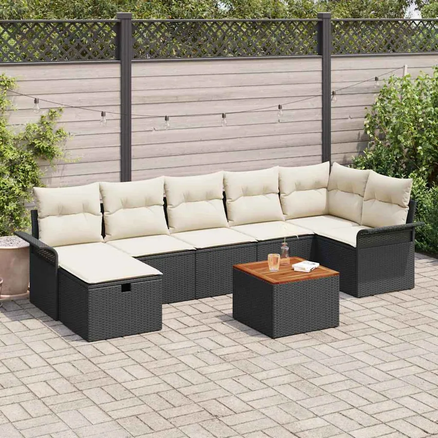 Ensemble de canapé de jardin avec coussin 8 pcs Noir polyrotin