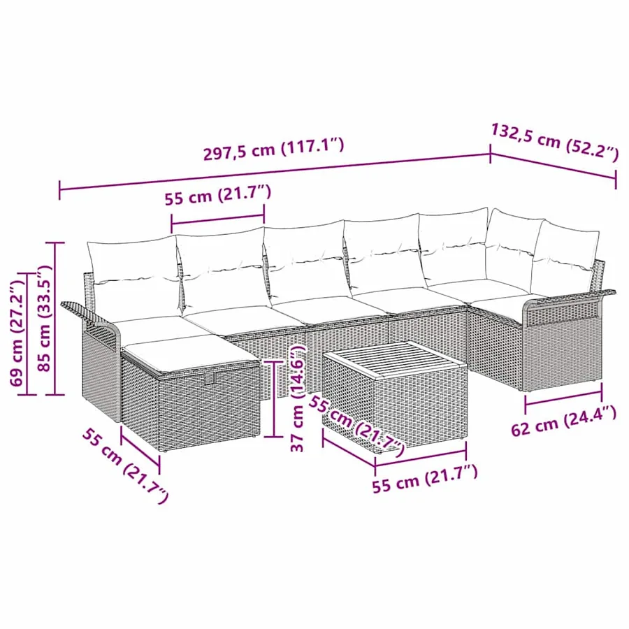 Ensemble de canapé de jardin avec coussin 8 pcs Noir polyrotin - 11