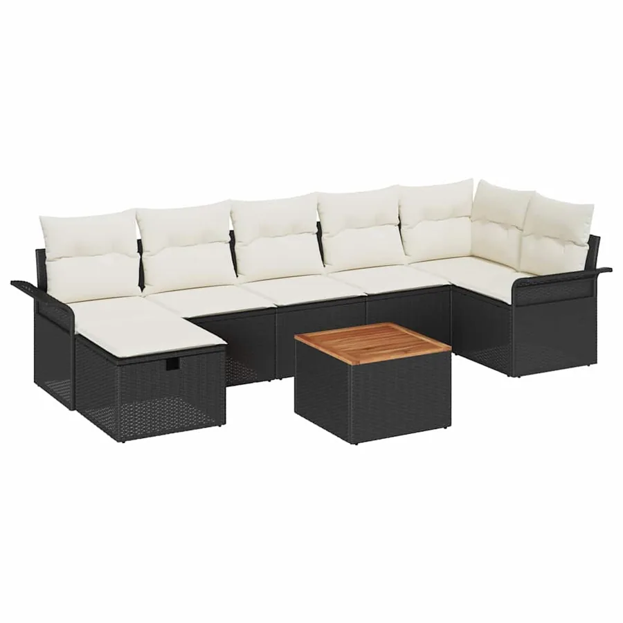 Ensemble de canapé de jardin avec coussin 8 pcs Noir polyrotin - 2