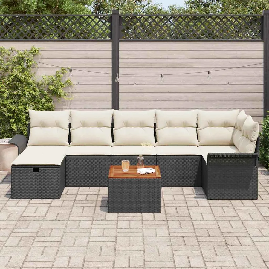 Ensemble de canapé de jardin avec coussin 8 pcs Noir polyrotin - 3