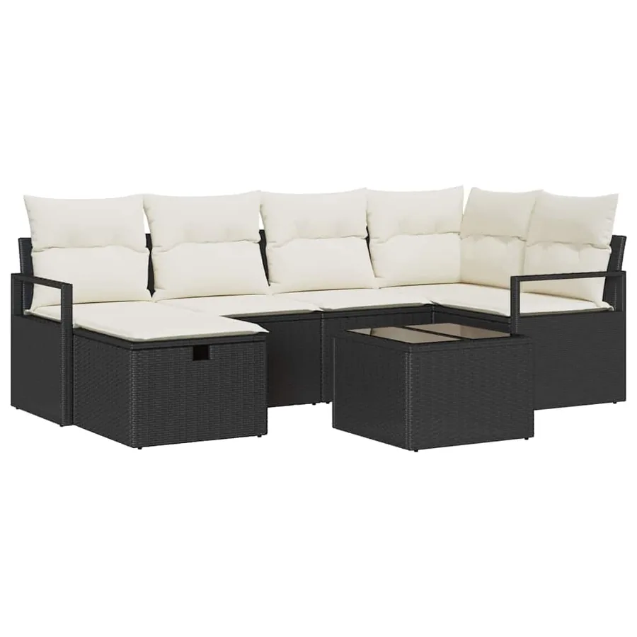 Ensemble de Canapés avec coussin 7 pcs Noir et Crème polyrotin - 2