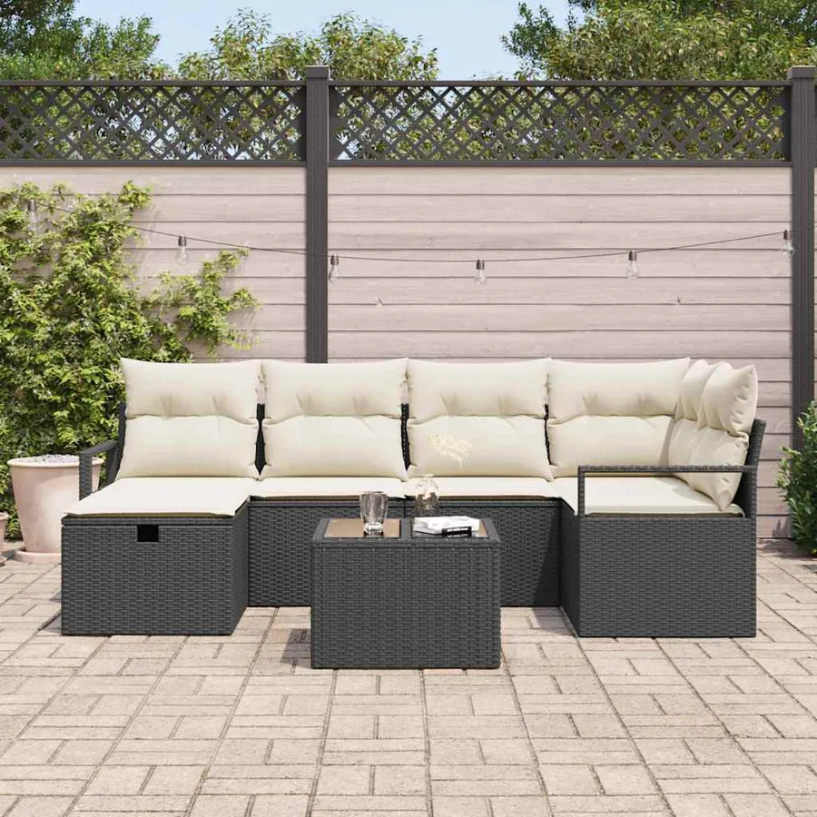 Ensemble de Canapés avec coussin 7 pcs Noir et Crème polyrotin - 3