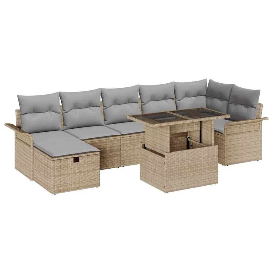 Ensemble de canapé de jardin 8 pcs Beige Poly rotin - 2